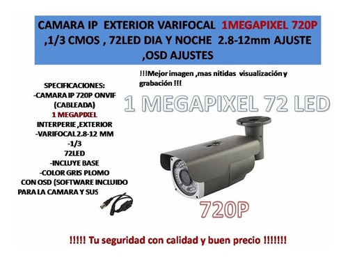 Imagen 2 de 6 de Camara Ip 1megapixel,varifocal, 720p ,72led ,h264 Onvif
