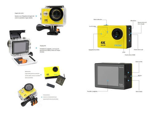 Camara Deportiva H9r Original Logo Eken 4k 25fps ,2 Baterías