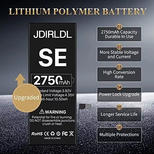 [2750 mAh] Batería para iPhone SE 2016 1ª generación, Conqto Nueva 0 Ciclos  Reemplazo de Batería de Alta Capacidad para iPhone SE Modelos A1662