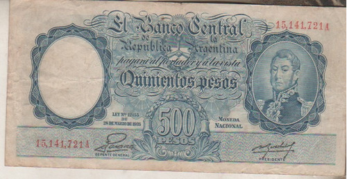 Billete Argentina $ 500  Moneda Nacional - Año 1953 - B 2097