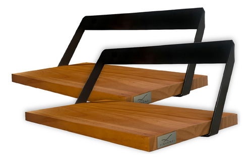 Pack 2 Repisas Soporte Madera Y Hierro 40x20 Cm De Pared