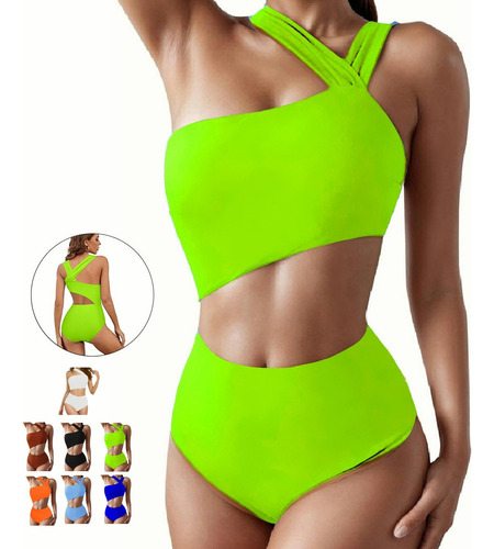 Traje De Baño De Un Solo Hombro Cuello Halter Monokini Mujer