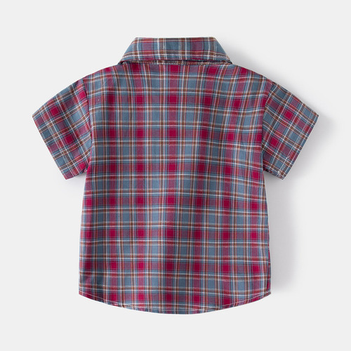 Camisa De Verano Con Solapa De Manga Corta A Cuadros Para Ni