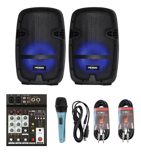 Combo Bafles Activos Mixer Bluetooth Microfono Accesorios