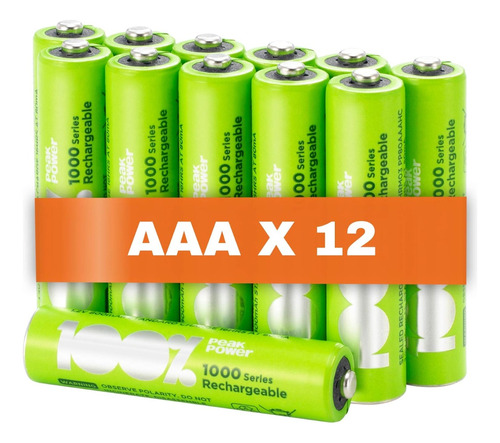 Pilas Aaa Recargables 100%peakpower Paquete De 12 Baterías 