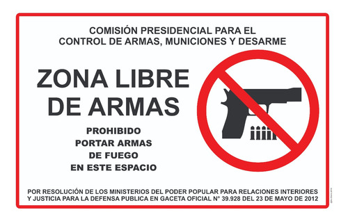 Aviso Cartel Zona Libre De Armas Vinil 50 X 80 Cm