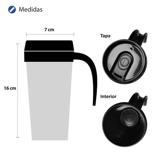 Imagen 3 de 6 de Vaso Termico Plastico Cafe Con Tapa Y Asa Jarro Taza