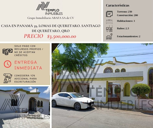 Vendo  Casa En Panamá 39, Lomas De Queretaro. Santiago De Querétaro, Qro. Remate Bancario. Certeza Jurídica Y Entrega Garantizada