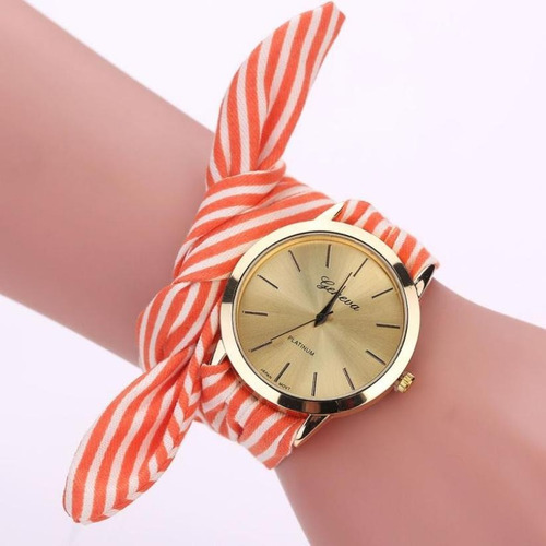 Relógio Feminino Dourado Bonito Barato Pulseira Geneva Mod