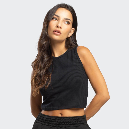 Cropped Feminino Canelado Ribana Blusa Regata Manga Curta