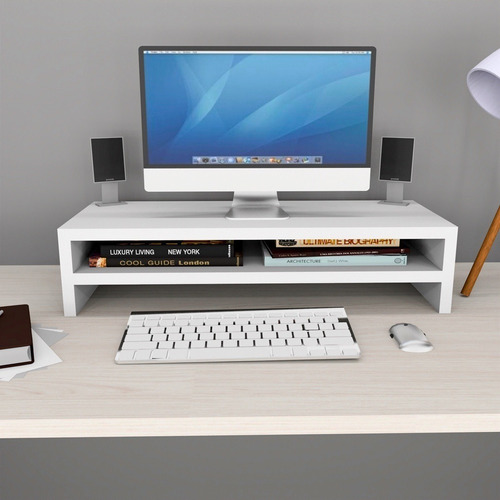 Prateleira Para Monitor Em Mdf Duplo Escritório + Escaninho