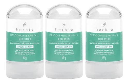 Kit Desodorante Herbia Kristall Com 3 Un De 60g Cada