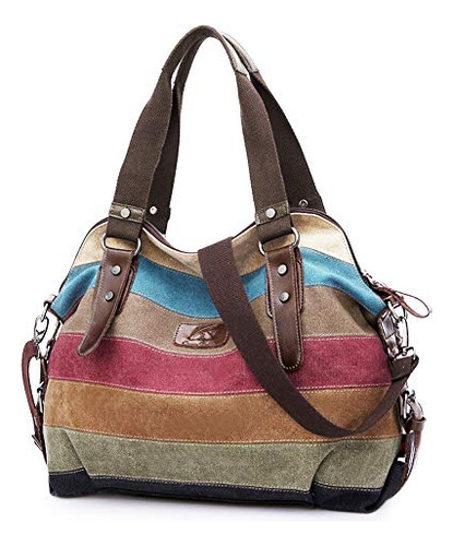 La Mujer Lona Rayas Crossbody Bolsos Vintage Contraste Color