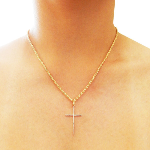 Cordão Baiano Colar Com Pingente De Cruz Palito Ouro 18k