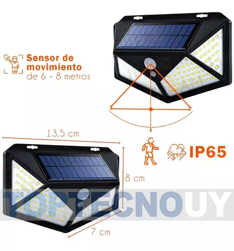 Lampara Exterior Farol Solar Foco 100 Led Sensor Movimiento