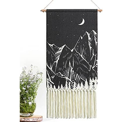 Tapiz De Pared Tejido De Macramé Negro Y Gris, Arte De...