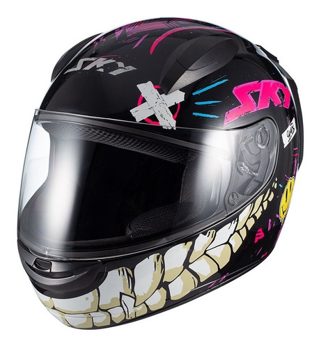 Capacete Moto Grafitado Desenho Masculino Feminino Chaos Cor Rosa-Preto Tamanho do capacete 58