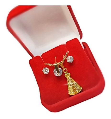 Conjunto Colar E Brinco Pedra Azul Nossa Senhora + Brinde