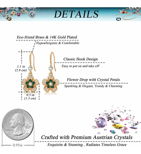 Pendientes Colgantes Flores Cristal Austriaco Verdes Mujer