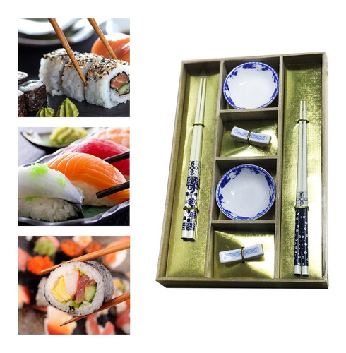 Set Para Sushi Cerámica 8 Piezas 2 Dips Salsas Wasabi Silmar