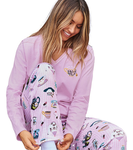 Pijama  Invierno Mujer Jersey Estampado Marcela Koury 4204