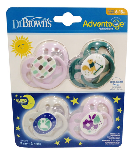 Chupón Dr Browns Advantage Day Night 6-18m 4pz Lila