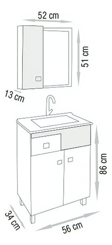 Gabinete Kit Banheiro Cuba E Armário Pop Pés 60cm