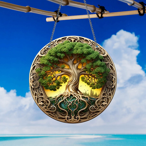 Colgante Redondo Con Forma De Árbol De La Vida, Acrílico, Ve