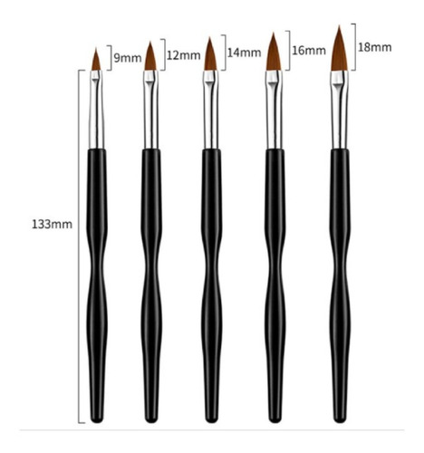 Imagen 2 de 3 de Pinceles Uñas Acrílicas Set 5 Unidades