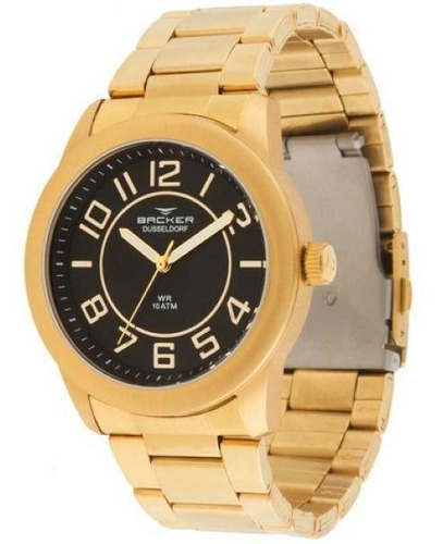 Relógio Backer Masculino 6115175m-pr Casual Dourado Aço