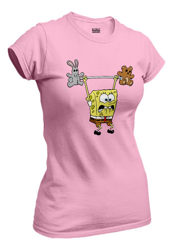 Playera Negra Dama Bob Esponja Gym Pesas Mujer