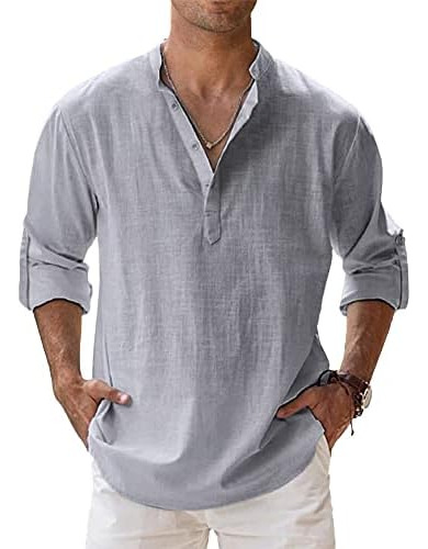 Beilu Camisas Henley De Lino Para Hombre Camiseta De Playa I