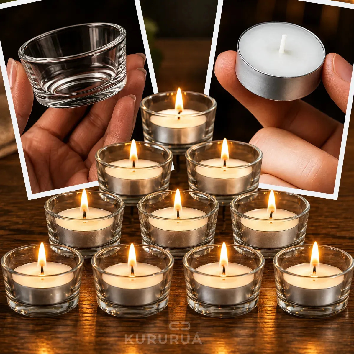 Castiçal De Vidro Kit 10 Alto Brilho Com Velas Rechaud Decoração Eventos Marca Kururuá