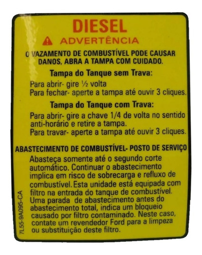Calco Advertencia Combustible Diesel Ford Ranger 12/16
