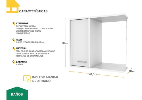 Imagen 4 de 9 de Mueble Casa Lista® Baños - Estantería Aérea 020