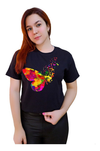 Polera Estampada Dama 100%algodón Mariposas De Colores 590