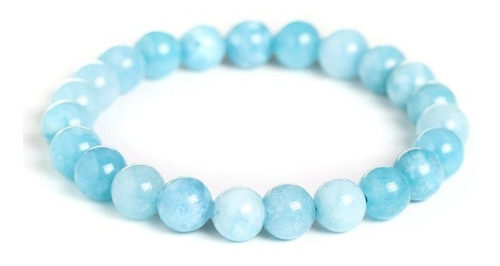 Pulseira Pedra Natural Água Marinha Aquamarine Contas 8mm