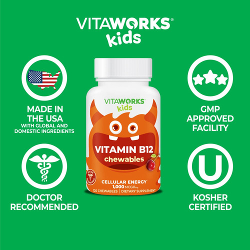 Tabletas Masticables De Vitamina B12 Vitaworks Kids 1000 Mcg