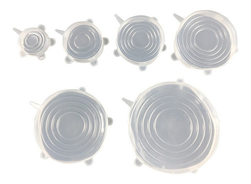 Imagen 2 de 4 de Set 6 Tapas De Silicona Transparente Reutilizables Ecológico