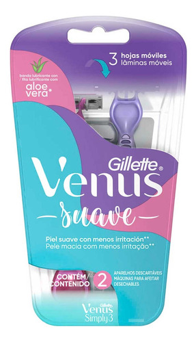 Venus Suave Rastrillo Desechable Con Aloe Vera 2 Unidades