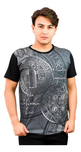 Camiseta Medalhao De Sao Bento Cruz Sagrada Fé Devoçao