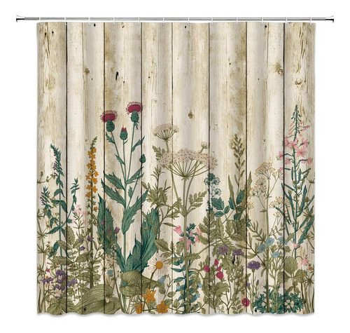 T Xzman Cortina De Ducha Floral Con Diseño De Hierbas,