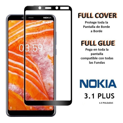 Funda Rigida + Templado Full Cover Full Glue Nokia 3.1 Plus
