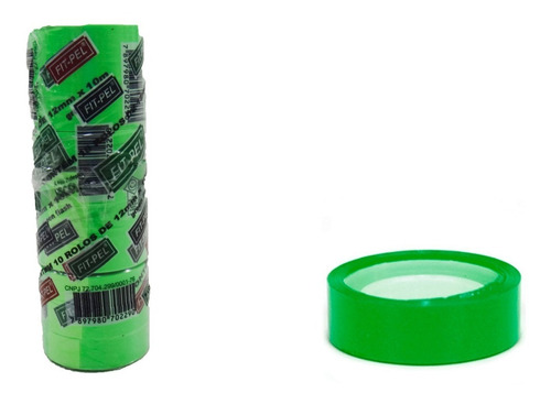 Imagem 1 de 3 de Fita Adesiva 12x10 Durex Colorido Verde Claro Pacote Com 10