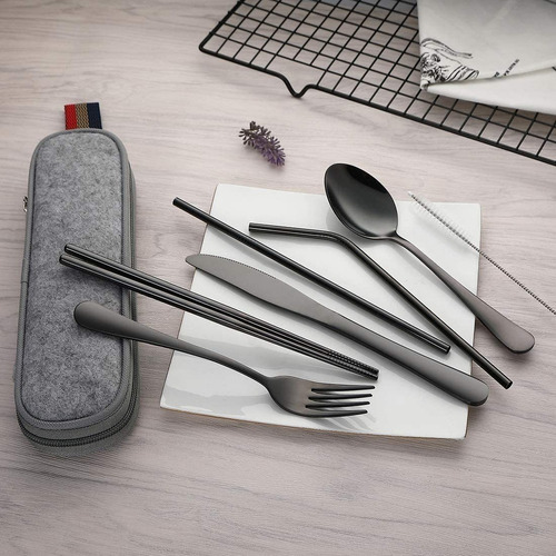 Juego De Cuchillos, Tenedor, Cuchara Y Palillos Portátiles D