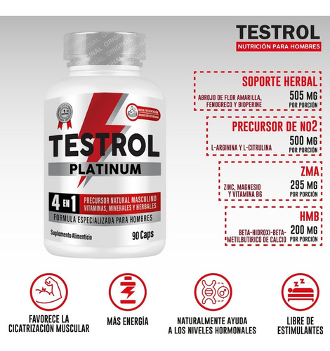 Testrol + Arginina Platinum Paquete 2 Piezas - 90 Capsulas Sabor Sin sabor