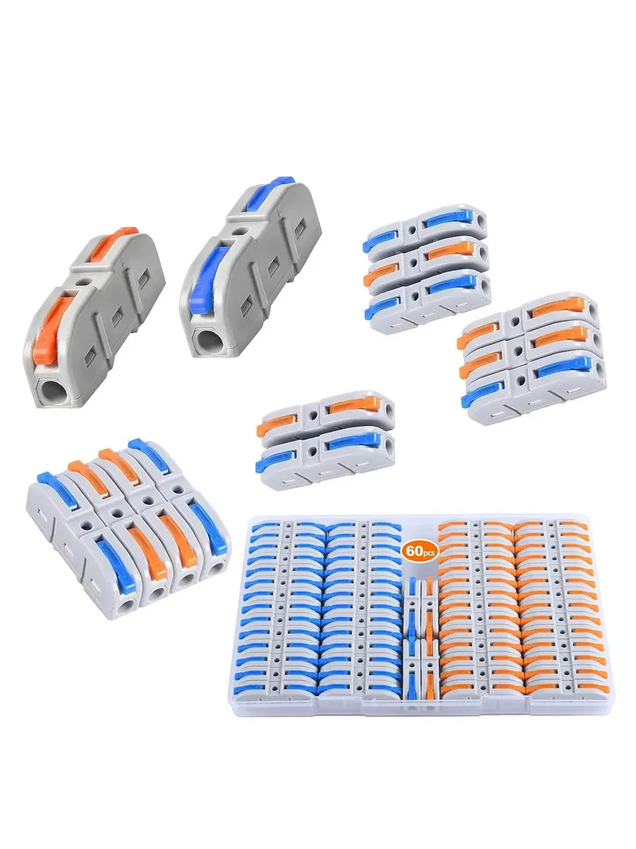 Conectores de Palanca Rápidos Solkatt para Cables Eléctricos - Kit de 60 Piezas