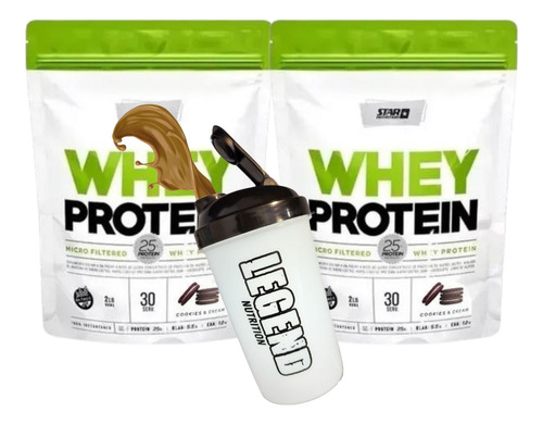 Star Nutrition Whey Protein Proteínas Sabor Cookies And Cream De 908g Pack X2 Vaso Legend 600 Ml