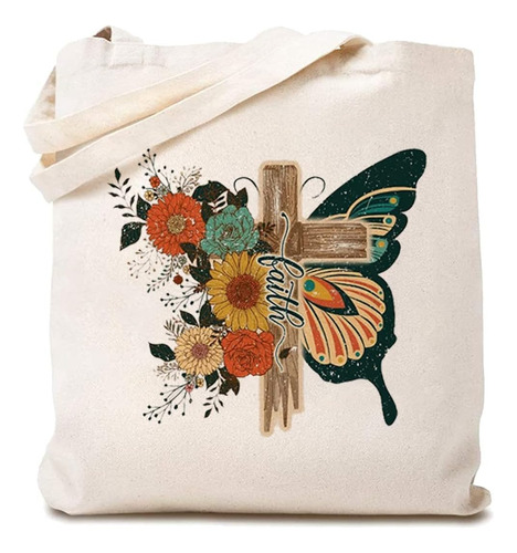 Bolsas De Lona Cristianas Para Mujer Flor Mariposa Fe Cruz B