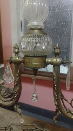 Araña De Bronce Y Vidrio (Usado)